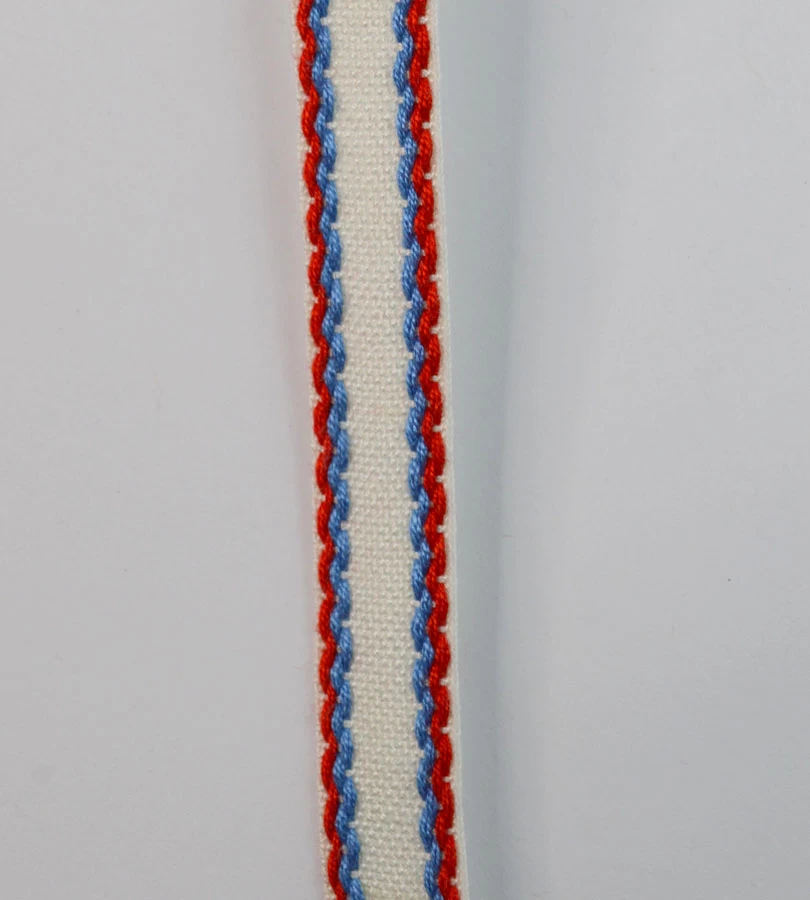 15mm Stitched Edge Braid Cotton Tape - White, Blue & Red (50m Roll) 4 15mm Stitched Edge Braid Cotton Tape - White, Blue & Red (50m Roll) - Image 2