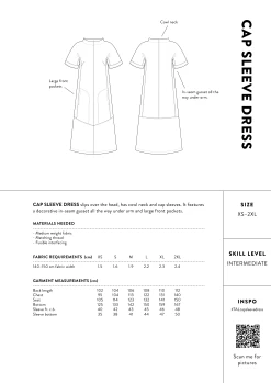 The Assembly Line - Cap Sleeve Dress Pattern (Sizes XS-2XL) -Croft Mill assembly line cap sleeve dress size chart
