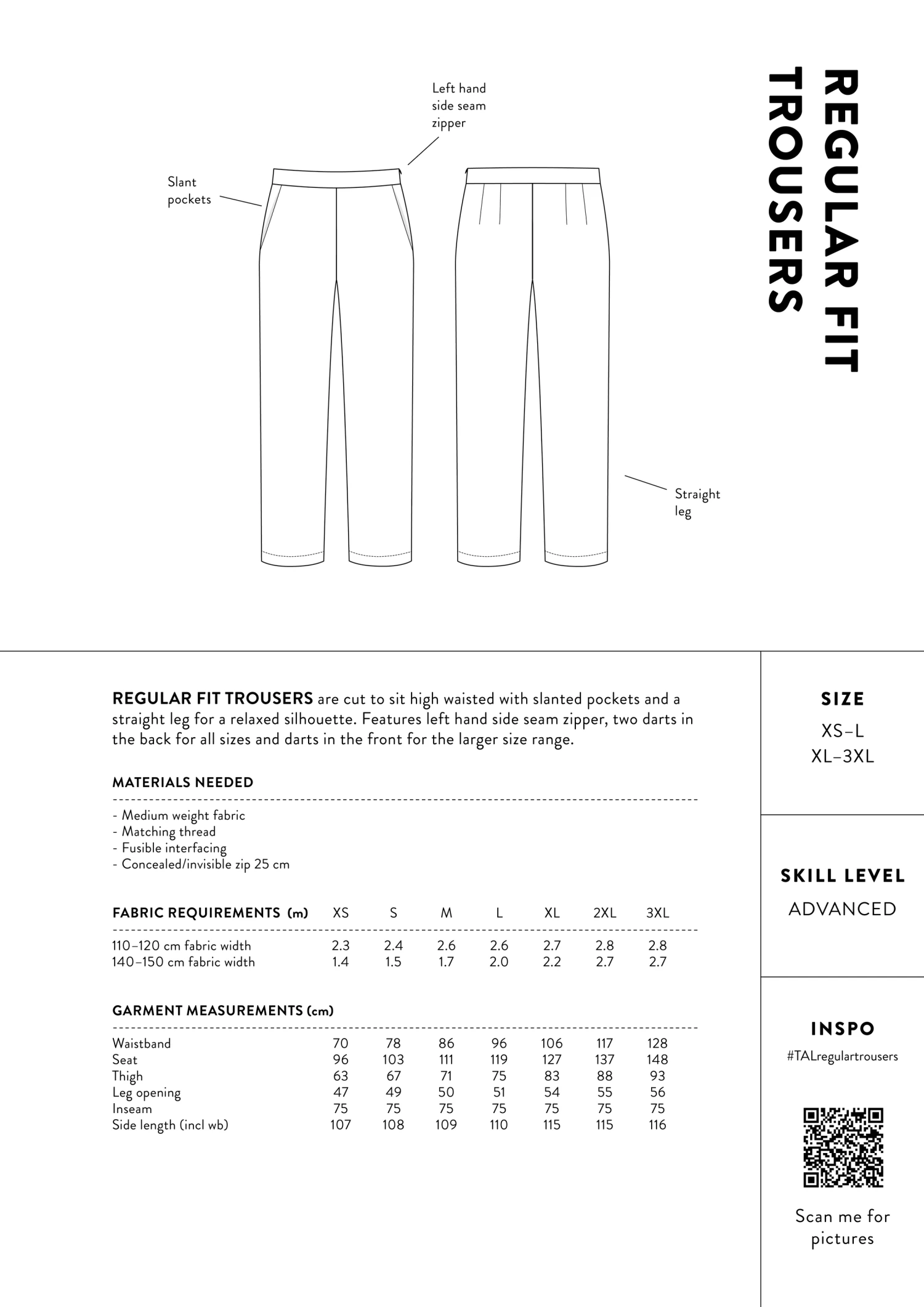 The Assembly Line - Regular Fit Trousers Pattern (Sizes XS-3XL) 5 The Assembly Line - Regular Fit Trousers Pattern (Sizes XS-3XL) - Image 3