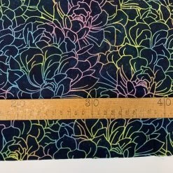 Batik - Multi A -Croft Mill batik fabric floral black multi a ruler