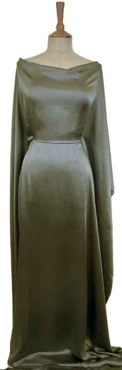 Bella Satin Stretch - Olive -Croft Mill bella satin stretch olive polyester elastane smooth dressmaking fabric mannequin