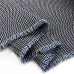 Small County -Croft Mill blue check fine japanese cotton trousering fabric small county fold