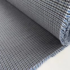 Small County -Croft Mill blue check fine japanese cotton trousering fabric small county roll