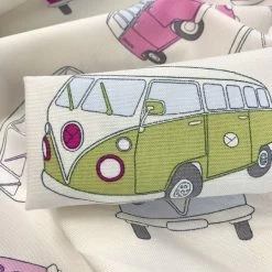 Canvas - VW Campervan - Pink -Croft Mill canvas vw campervan pink green pink blue vw 1960 s campervan design craft cotton canvas fabric close up fabric photo
