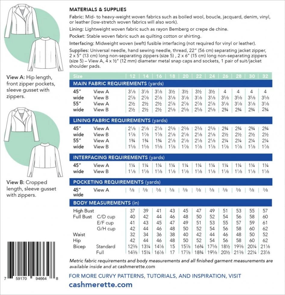Cashmerette - Canton Moto Jacket Pattern (Sizes 12-32) 4 Cashmerette - Canton Moto Jacket Pattern (Sizes 12-32) - Image 2