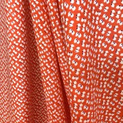 Challis - Flame Red Leaf -Croft Mill challis flame red leaf viscose printed lightweight dress fabric orange drape