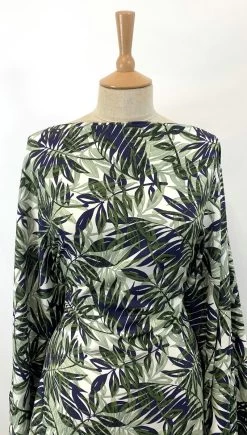 Challis - Palms - Navy -Croft Mill challis palms navy soft viscose dress fabric green white dress