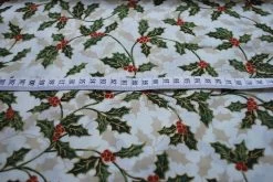 Christmas Cotton - Holly - Cream -Croft Mill christmas print cotton fabric holly cream s