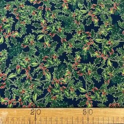 CC - Night Holly -Croft Mill christmas cotton fabric craft shirting green cc night holly ruler