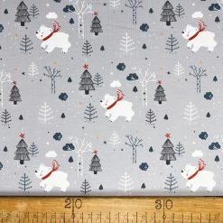 Christmas Jersey - Grey Bears -Croft Mill christmas jersey fabric cotton elastane white polar bear grey ruler
