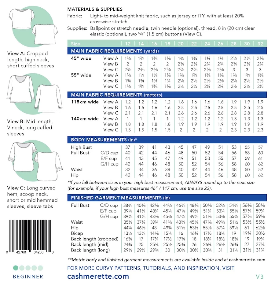 Cashmerette - Concord T-Shirt Sewing Pattern (Sizes 12-32) - Image 2