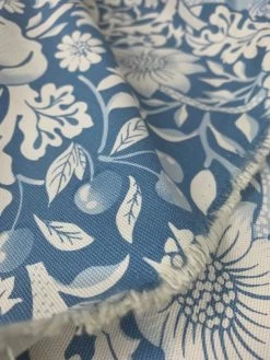Cotton Canvas - Cherry Thief -Croft Mill cotton canvas cherry thief cotton canvas fabric duck egg blue floral inspiered by william morris fold 2