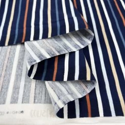 Cotton Jersey - Papa Stripe -Croft Mill cotton jersey papa stripe navy oeko tex knitted top fabric fold