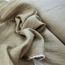 Double Gauze Uni - Khaki 8 Double Gauze Uni - Khaki -Croft Mill cotton muslin double gauze uni dress fabric khaki close up