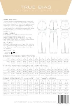 True Bias - Dani Shorts & Pant Pattern (Sizes 0-18) 15 True Bias - Dani Shorts & Pant Pattern (Sizes 0-18) -Croft Mill dani shorts pant pattern by true bias backcover