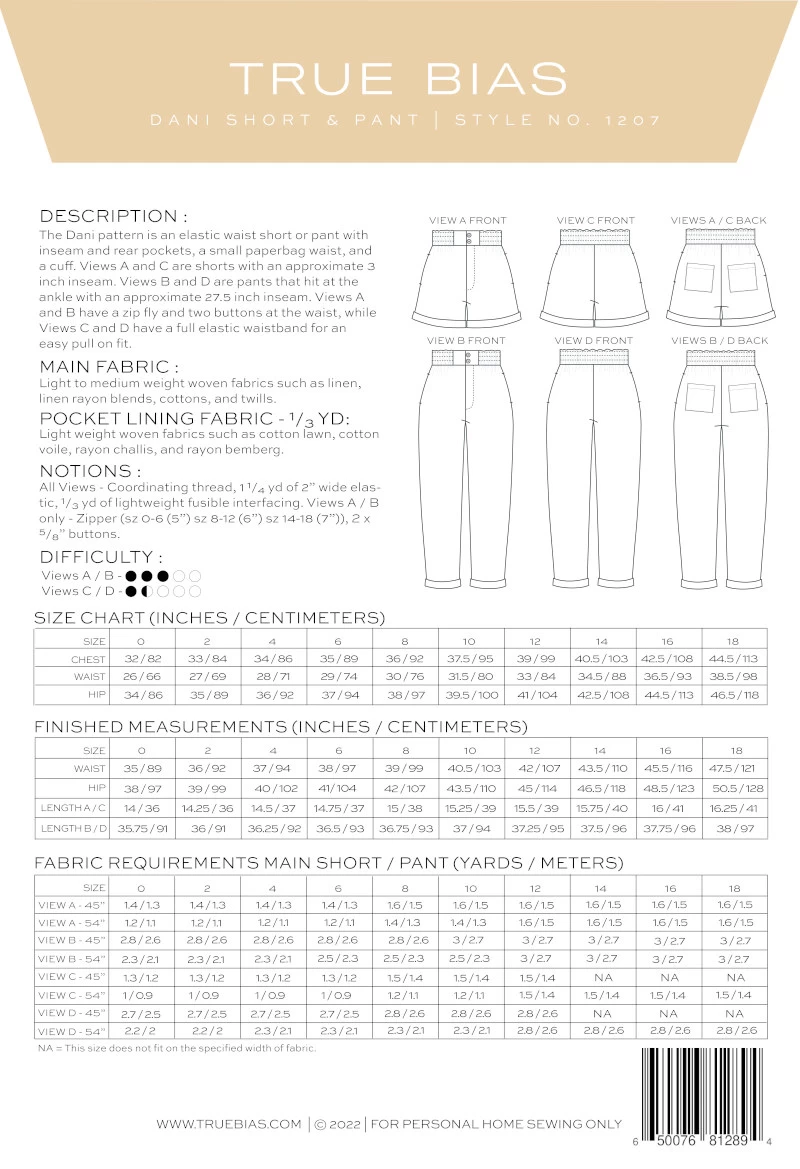 True Bias - Dani Shorts & Pant Pattern (Sizes 0-18) 4 True Bias - Dani Shorts & Pant Pattern (Sizes 0-18) - Image 2