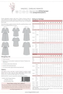Megan Nielsen - Darling Ranges Dress Pattern (Sizes 0-20) -Croft Mill darling ranges dress pattern by megan neilson back cover