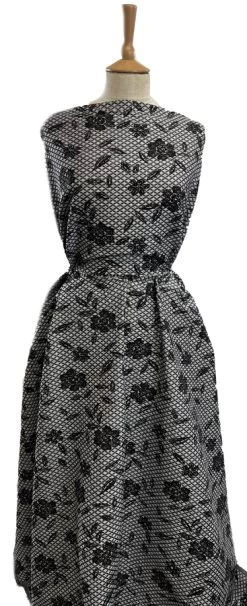 Diamond In The Rough -Croft Mill diamond in the rough black floral stretch dressmaking fabric mannequin