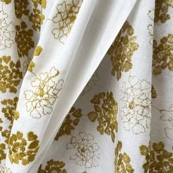 Embroidered Lawn -Croft Mill embroidered lawn gold white floral polyester cotton dress fabric drape