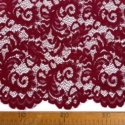 Double Scallop Lace - Scarlet 9 Double Scallop Lace - Scarlet -Croft Mill floral corded polyester lace dress fabric lace red ruler