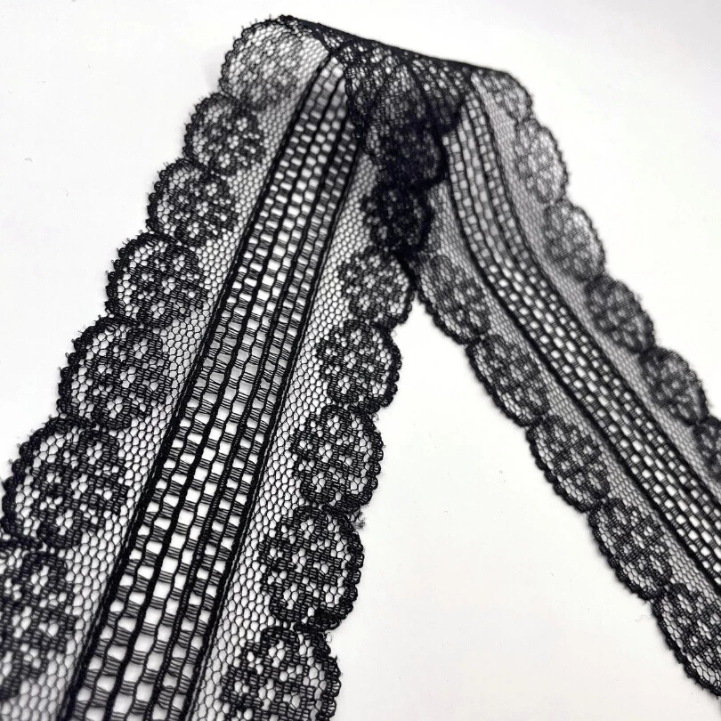 Polyester Flat Lace Trim - Daisy- Black 3 Polyester Flat Lace Trim - Daisy- Black