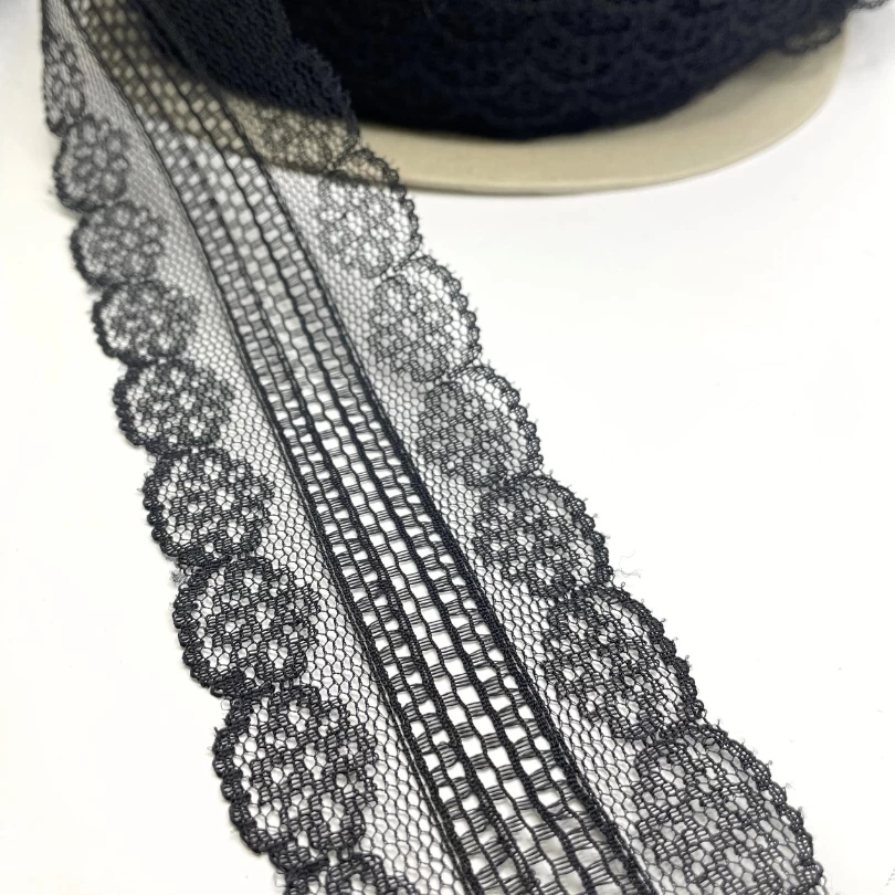 Polyester Flat Lace Trim - Daisy- Black 4 Polyester Flat Lace Trim - Daisy- Black - Image 2