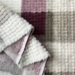 Furleece -Croft Mill furleece pink check fur fleece polyester fabric fold