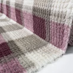 Furleece -Croft Mill furleece pink check fur fleece polyester fabric roll