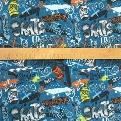 Graffiti Jersey - Blue -Croft Mill graffiti blue dititally printed jersey cotton elastane fabric s