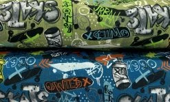 Graffiti Jersey - Blue -Croft Mill graffiti dititally printed jersey fabric group