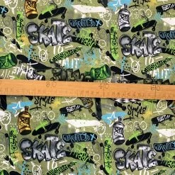 Graffiti Jersey - Olive -Croft Mill graffiti green dititally printed jersey cotton elastane fabric s