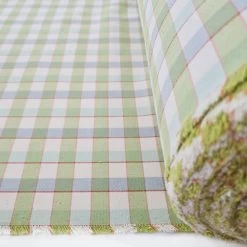 Joy Of Spring -Croft Mill green white blue red check cotton shirting joy of spring roll