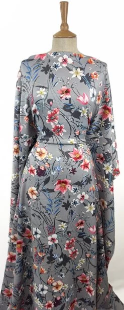 Gala Night -Croft Mill grey floral scuba jersey fabric gala night dress