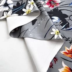 Gala Night -Croft Mill grey floral scuba jersey fabric gala night fold