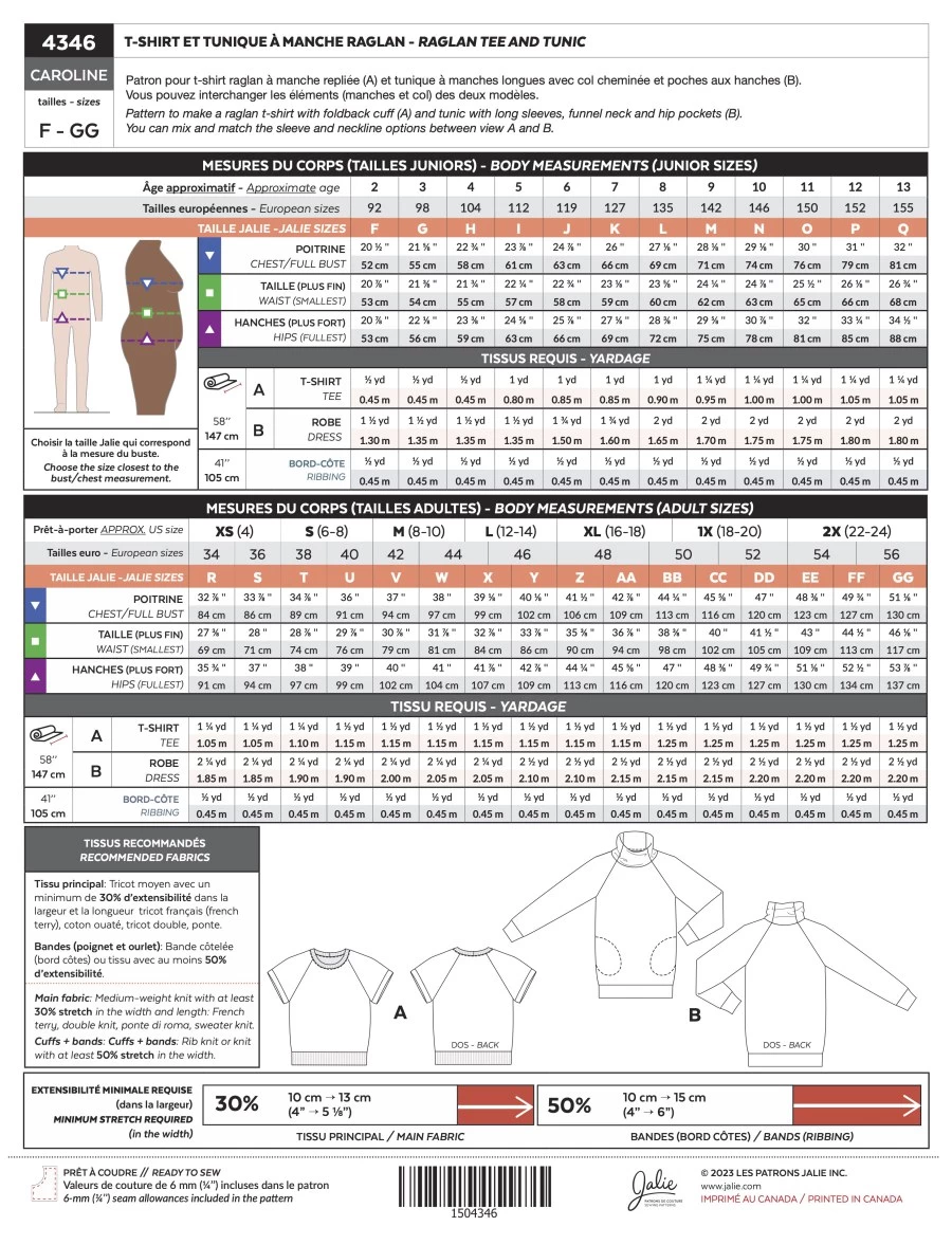 Jalie - Caroline Raglan Tee & Tunic Pattern (28 Sizes) 4 Jalie - Caroline Raglan Tee & Tunic Pattern (28 Sizes) - Image 2