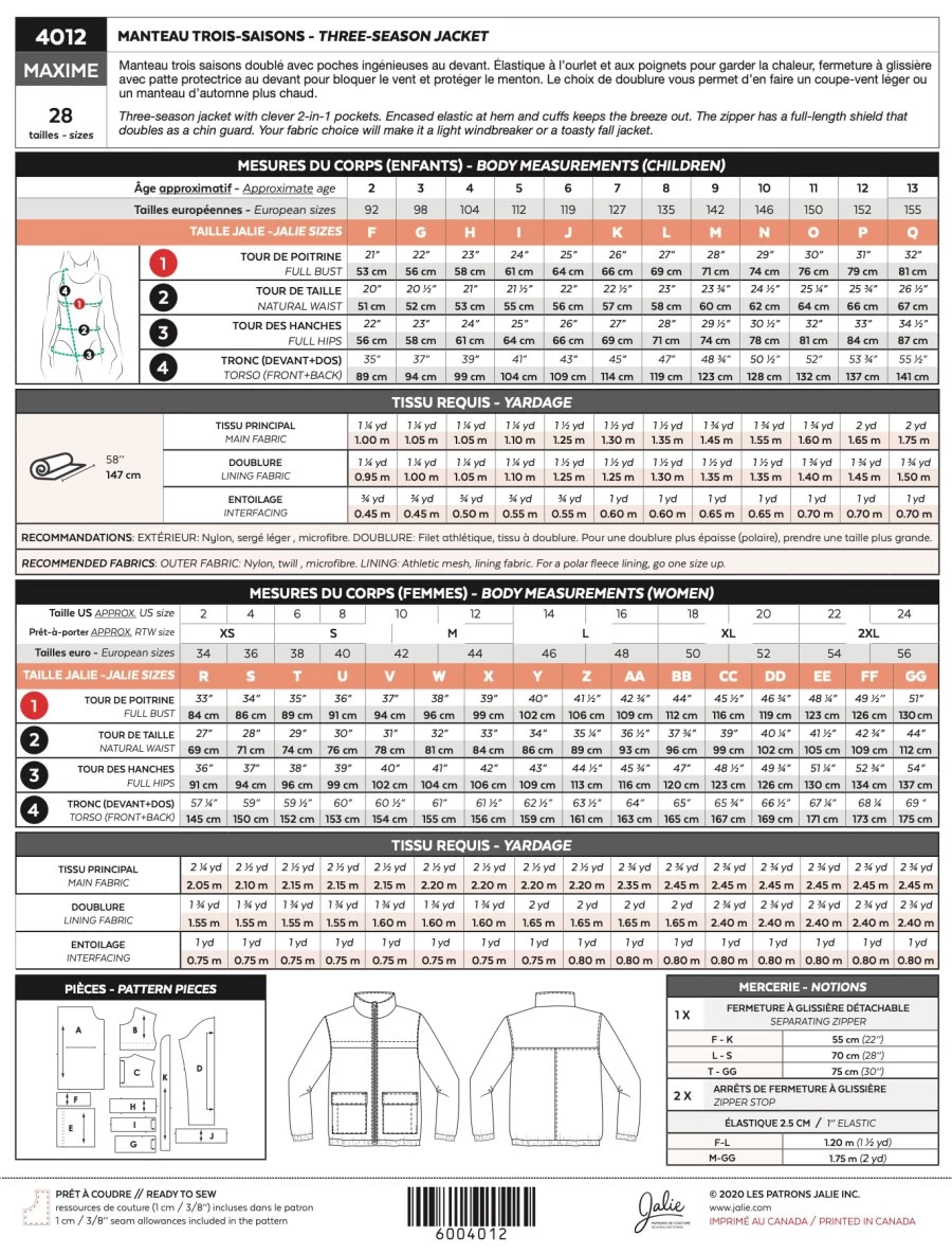 Jalie - Maxime Three Season Jacket Pattern (28 Sizes) 4 Jalie - Maxime Three Season Jacket Pattern (28 Sizes) - Image 2