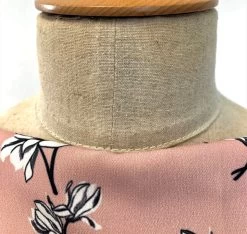 Sabrina 10 Sabrina -Croft Mill jk sabrina white black floral polyester crepe peach dress fabric close up maneqiun fabric photo