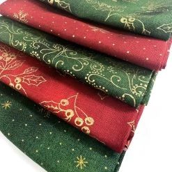 JL - Christmas Fat Quarter - Golden Holly -Croft Mill john louden christmas cotton fabric fat quarter golden holly side