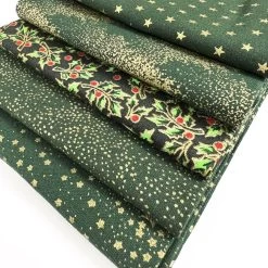 JL - Christmas Fat Quarter - Green Sparkle -Croft Mill john louden christmas cotton fabric fat quarter green sparkle side