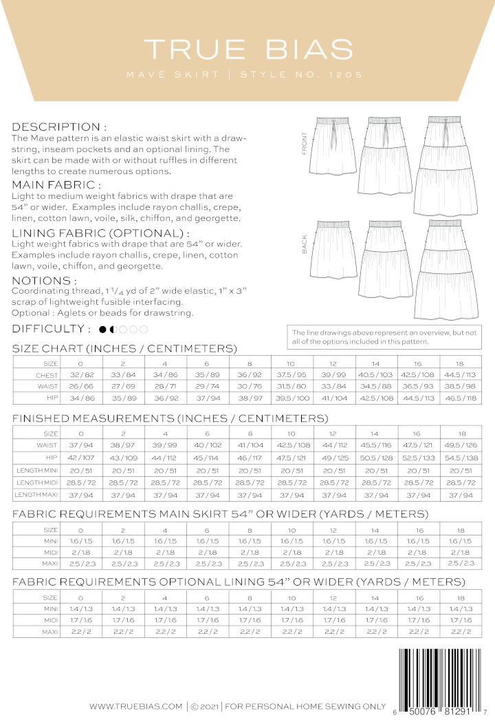 True Bias - Mave Skirt Pattern (Sizes 0-18) 4 True Bias - Mave Skirt Pattern (Sizes 0-18) - Image 2