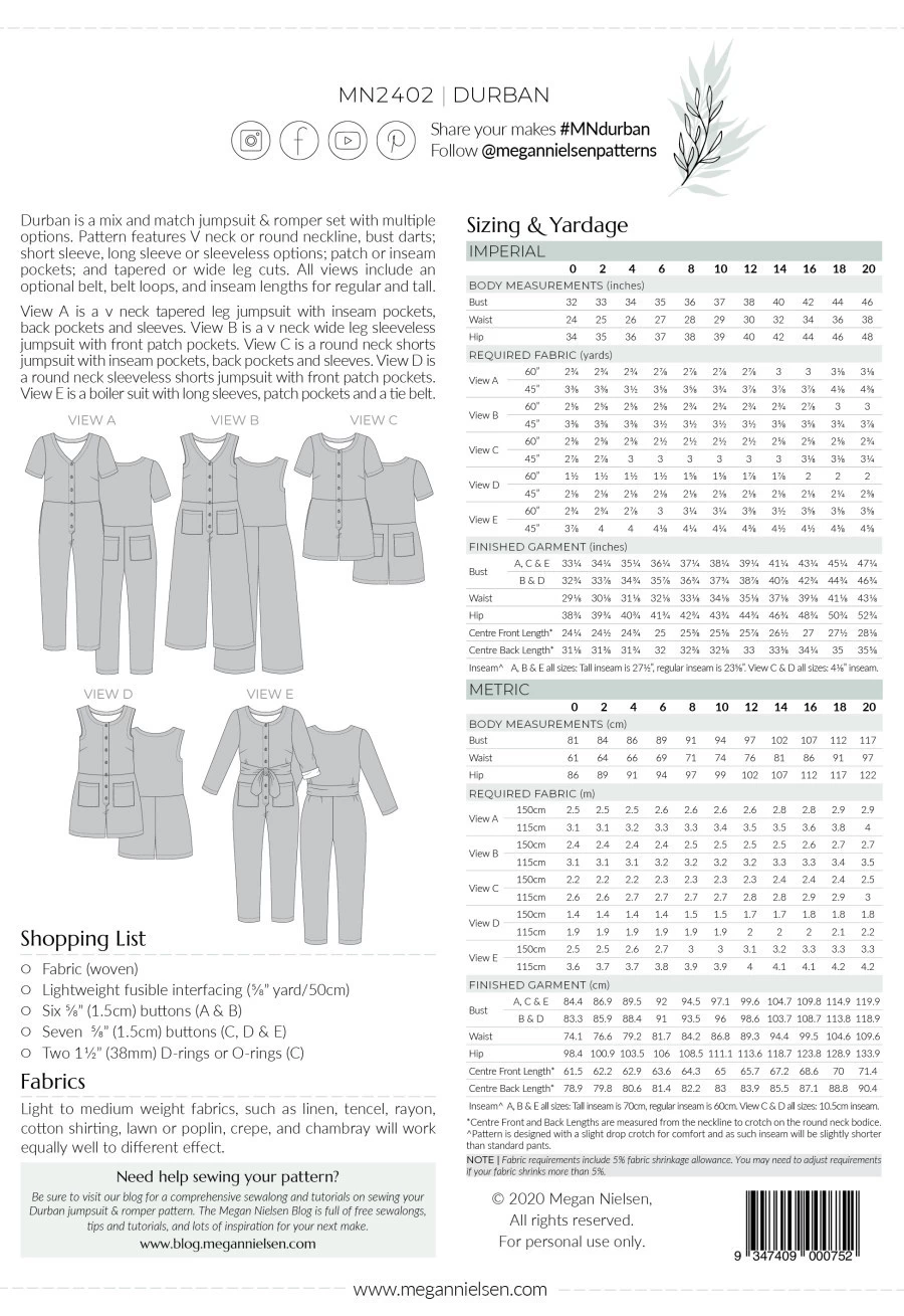 Megan Nielsen - Durban Jumpsuit & Romper Pattern (Sizes 0-20) 4 Megan Nielsen - Durban Jumpsuit & Romper Pattern (Sizes 0-20) - Image 2
