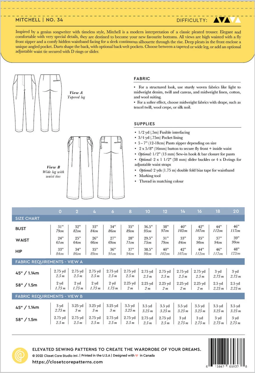 Closet Core Patterns - Mitchell Trousers Pattern (Sizes 0-20) 4 Closet Core Patterns - Mitchell Trousers Pattern (Sizes 0-20) - Image 2