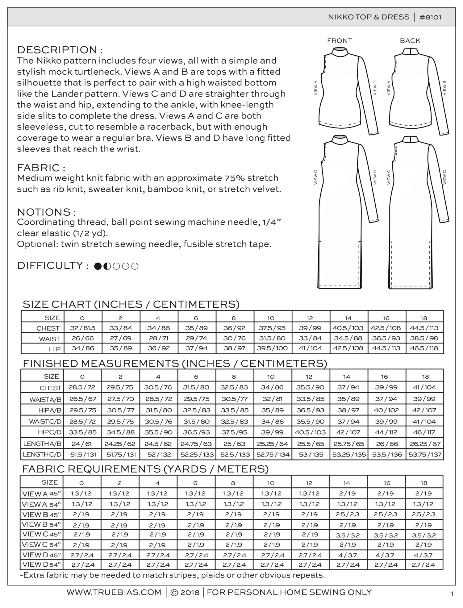 True Bias - Nikko Top & Dress Pattern (Sizes 0-18) 4 True Bias - Nikko Top & Dress Pattern (Sizes 0-18) - Image 2