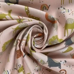 Organic Cotton - Safari - Pink -Croft Mill organic cotton safari animals pink gots and oeko tex standard 100 cotton poplin fabric swirl