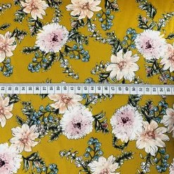 Passion - Ochre -Croft Mill passion ochre floral yellow dress cotton satin trousering fabric scale fabric photo