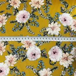 Passion - Ochre -Croft Mill passion ochre floral yellow dress cotton satin trousering fabric scale fabric photo gallery