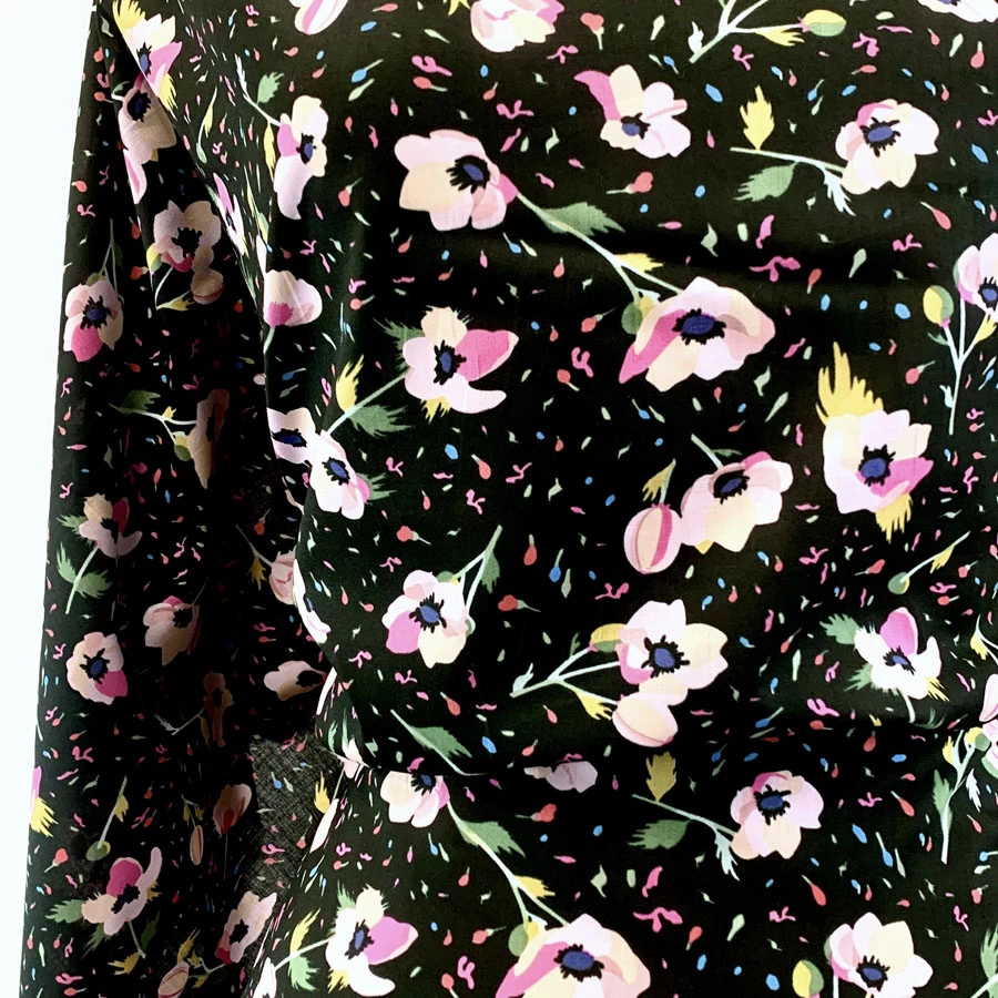 Pima Cotton Lawn - Bloom And Wild - Black 3 Pima Cotton Lawn - Bloom And Wild - Black