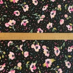 Pima Cotton Lawn - Bloom And Wild - Black -Croft Mill pima cotton lawn bloom and wild black delicate pink floral cream fine cotton lawn dress shirting fabric scale fabric photo