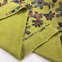 Paisley French Terry Lime -Croft Mill polycotton printed french terry fabric lime floral paisley fold