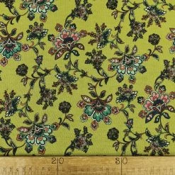 Paisley French Terry Lime -Croft Mill polycotton printed french terry fabric lime floral paisley ruler
